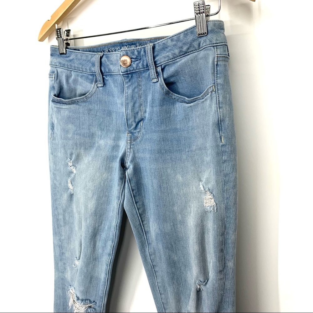American Eagle Distressed 360° Super Stretch Skinny Jean Jeggings Light Wash 6 - Picture 5 of 16